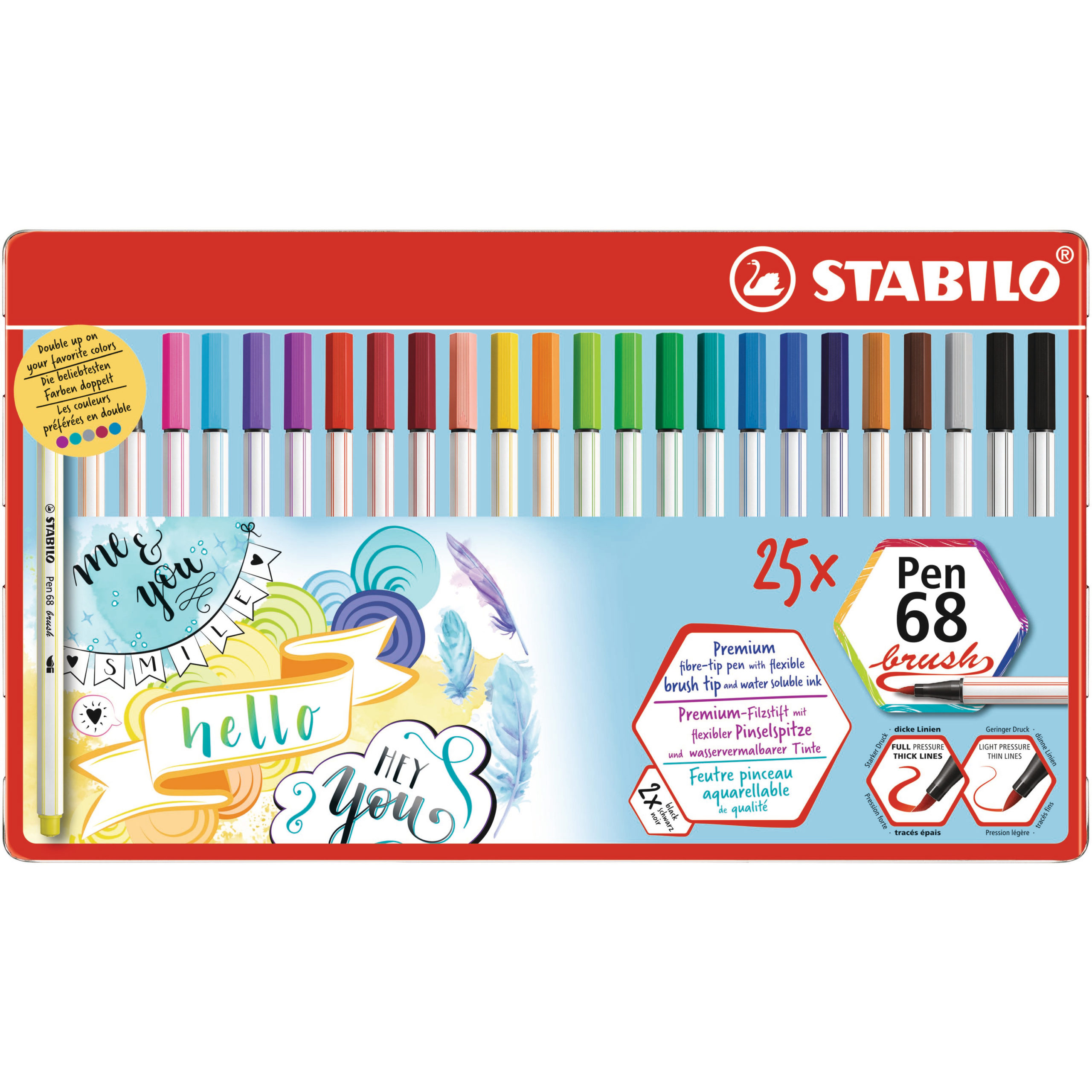 STABILO Stylo Fibre 68 brush 568/25-321 ass. 25 pcs. étui en métal
