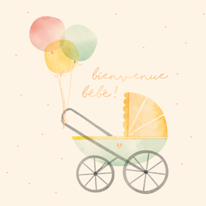 Carte double QuadrART naissance « bienvenue bébé » effet metallic or.