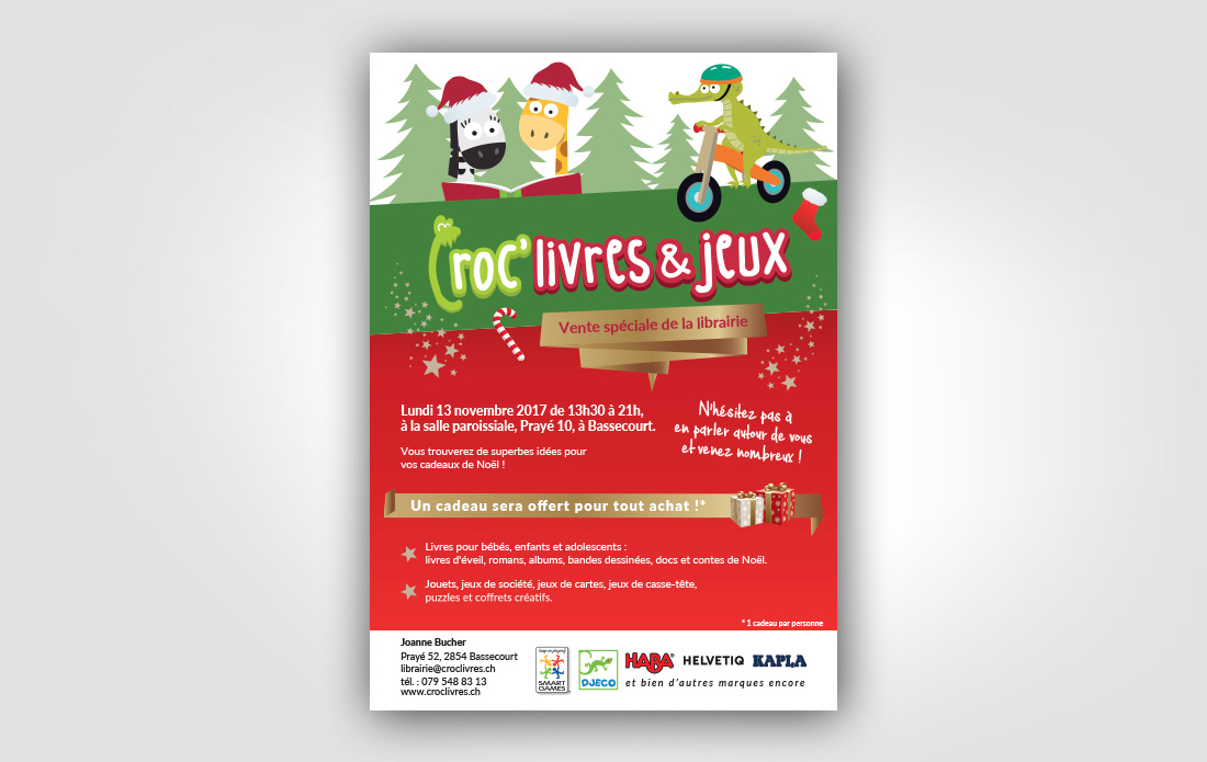 Croc'livres & jeux : flyer pour la vente spéciale de Noël