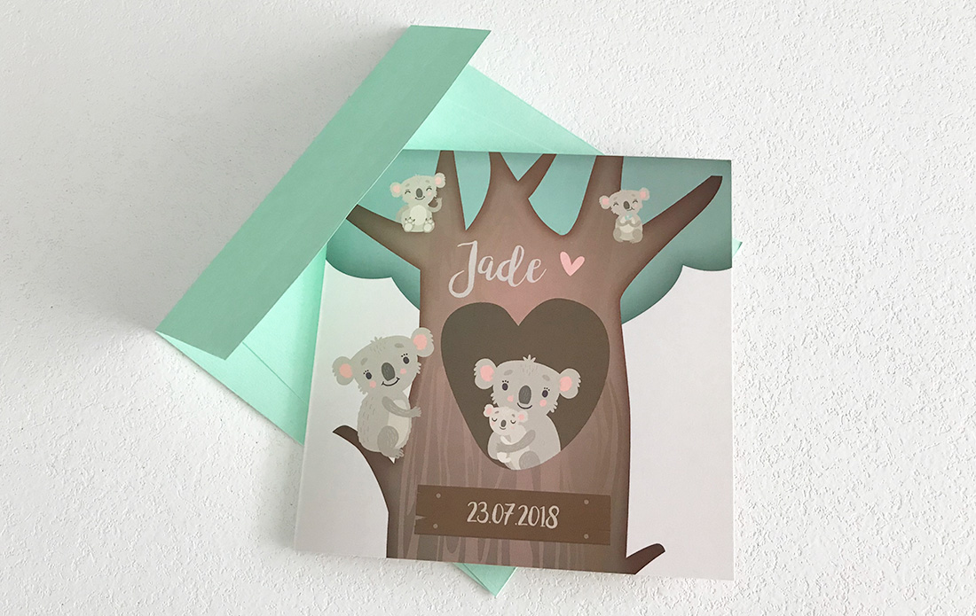 Faire-part de naissance Koalas, tons pastels