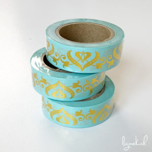 Ruban de masquage washi tape turquoise motifs dorés