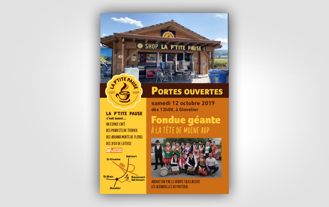 Flyer portes ouvertes La p'tite Pause, Glovelier