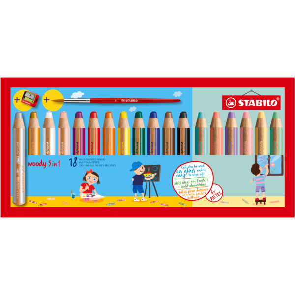 STABILO Crayon couleur Woody 3 en 1 - 18 couleurs étui