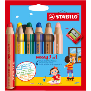 STABILO Crayon couleur Woody 3 en 1 - 6 couleurs étui