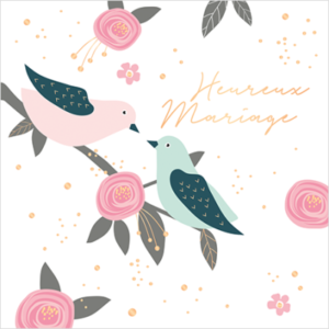 Carte double QuadrART mariage « Heureux Mariage » effet metallic or