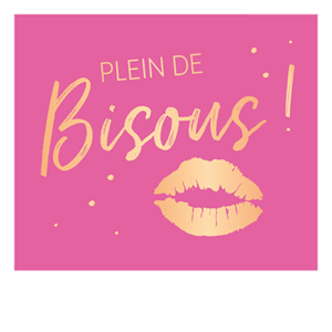 Carte double QuadrART amitié / amour « Plein de Bisous ! » effet metallic or