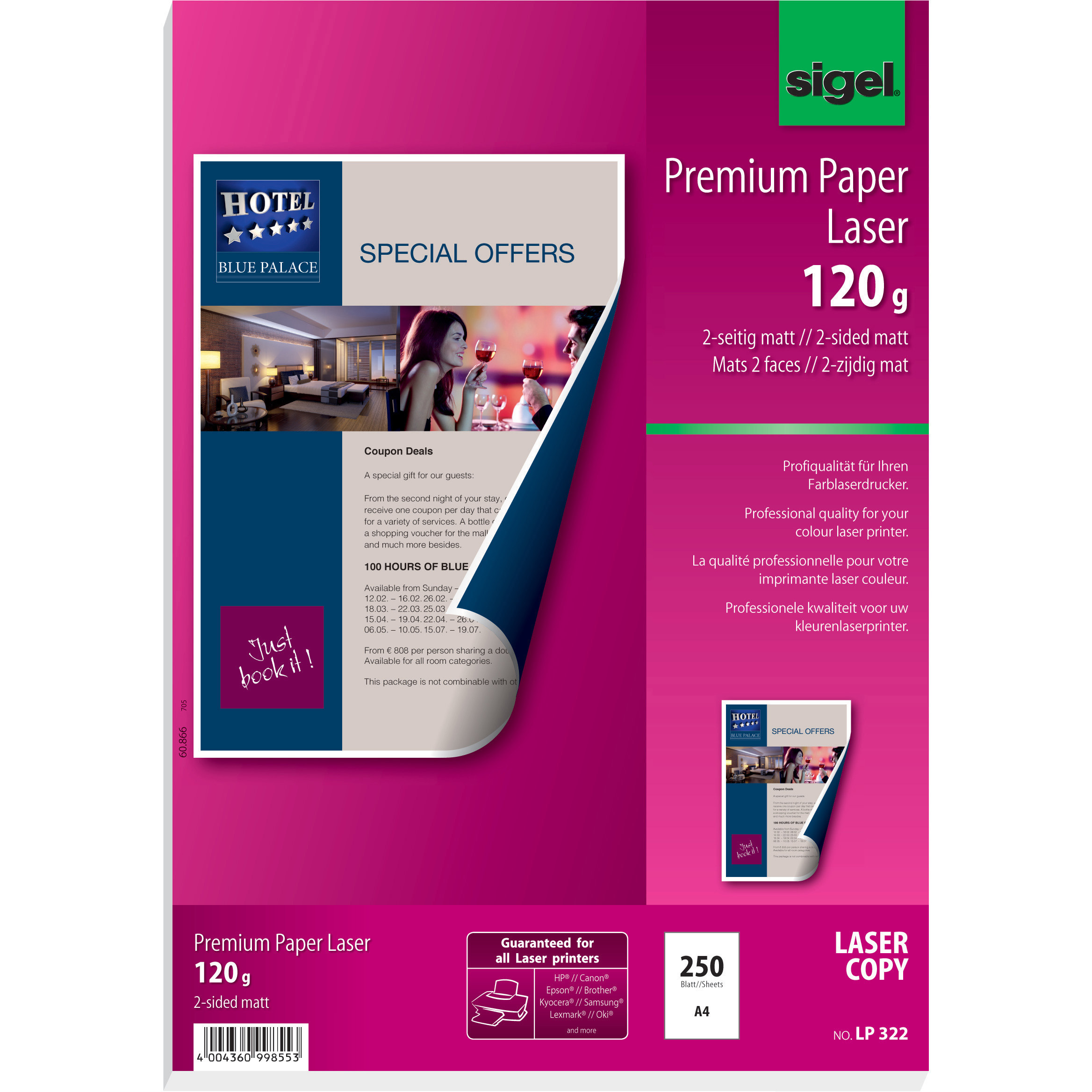SIGEL Papier color laser A4, 120g, mat, blanc 250 feuilles Ligne K