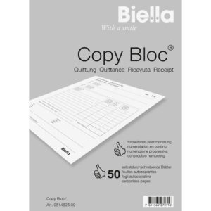 BIELLA Quittance COPY-BLOC D/F/I/E A5 51452500U autocopiante 50x2 feuilles