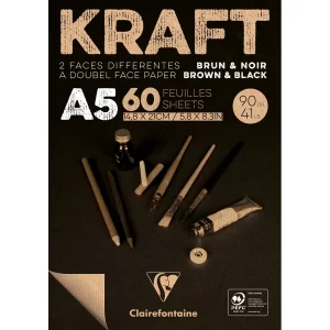 CLAIREFONTAINE Bloc papier kraft A5 975817C Marron/noir 60 feuilles